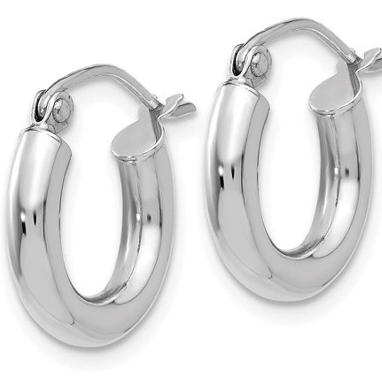 14K White Gold Small Hoop Earrings 1/2 Inch (3.00 mm) Image 2