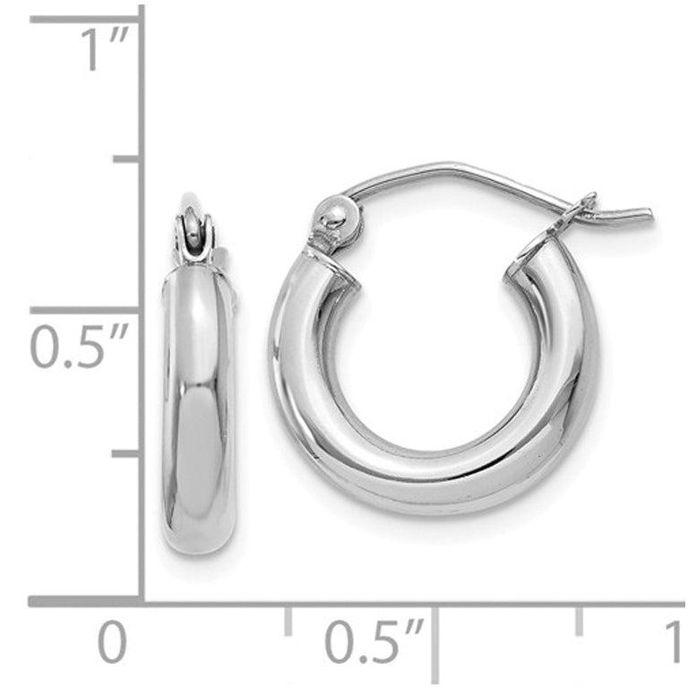 14K White Gold Small Hoop Earrings 1/2 Inch (3.00 mm) Image 3
