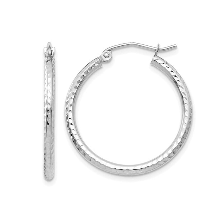 14K White Gold Diamond-Cut Hoop Earrings 3/4 Inch (2.00 mm) Image 1