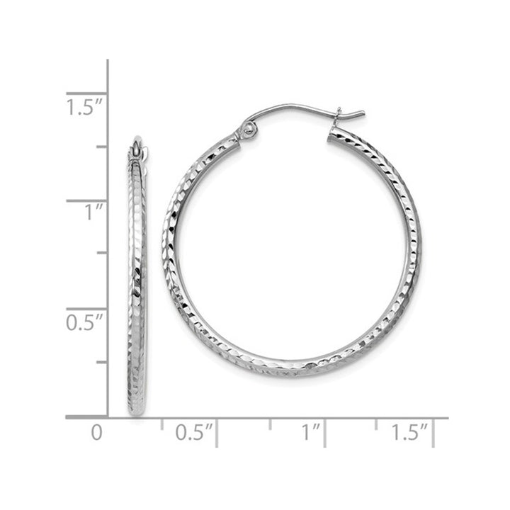 14K White Gold Diamond Cut Hoop Earrings 1 Inch (2.00 mm) Image 3