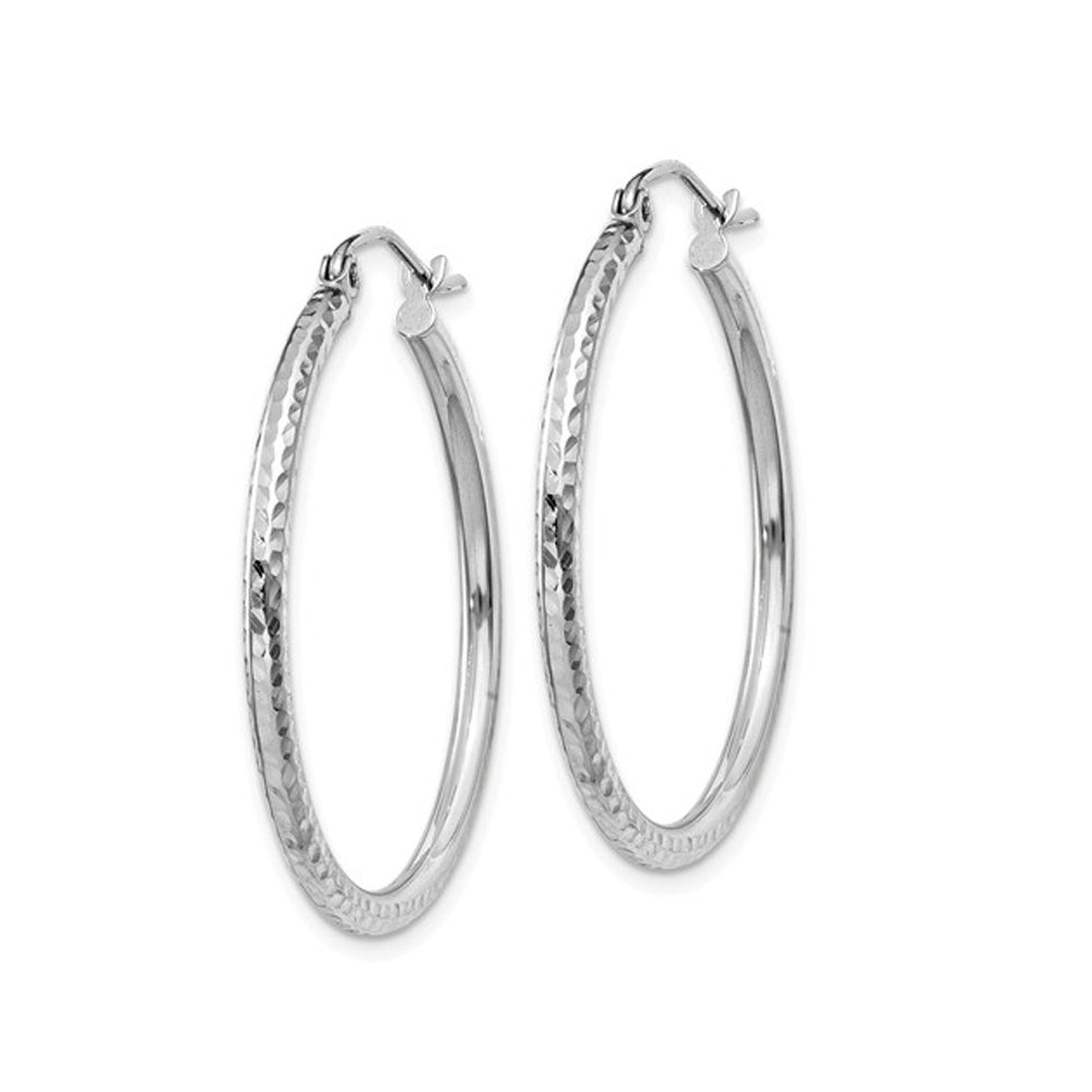 14K White Gold Diamond Cut Hoop Earrings 1 Inch (2.00 mm) Image 4