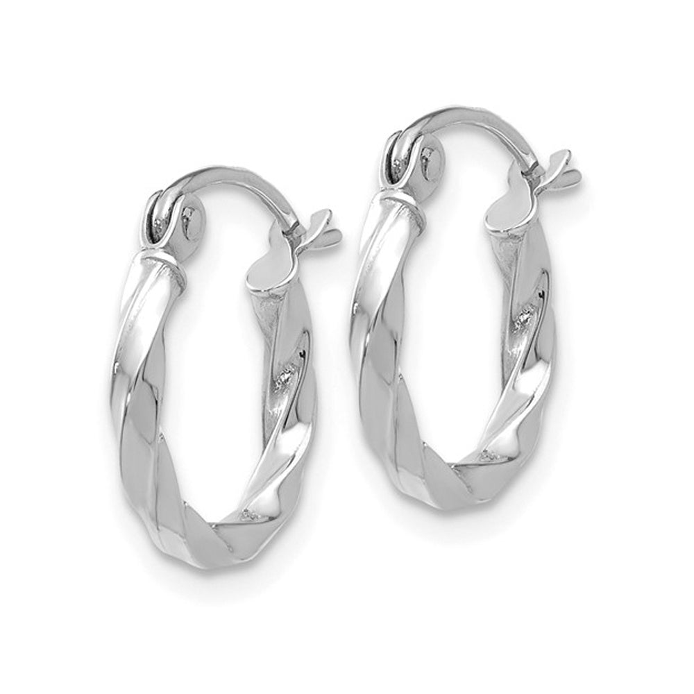 14K White Gold Small Twist Hoop Earrings 1 1/2 Inch (2.00 mm) Image 2