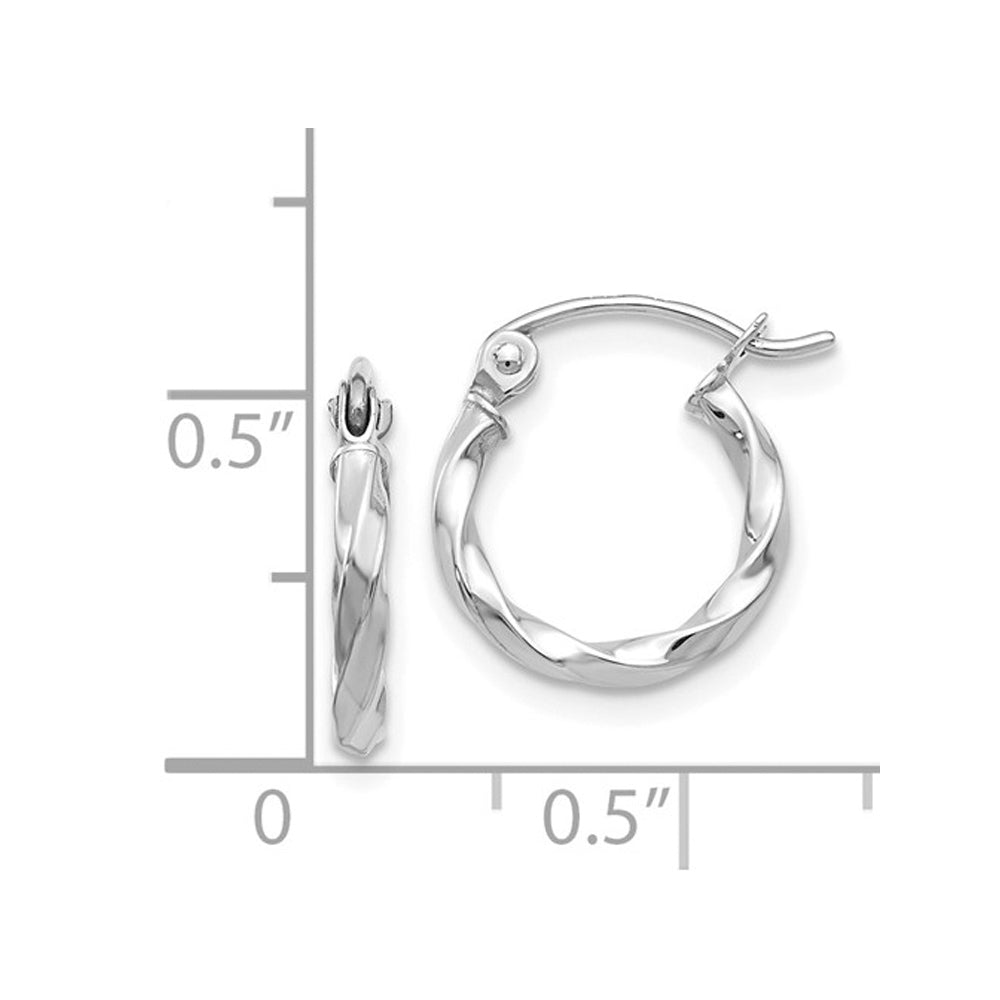 14K White Gold Small Twist Hoop Earrings 1 1/2 Inch (2.00 mm) Image 4