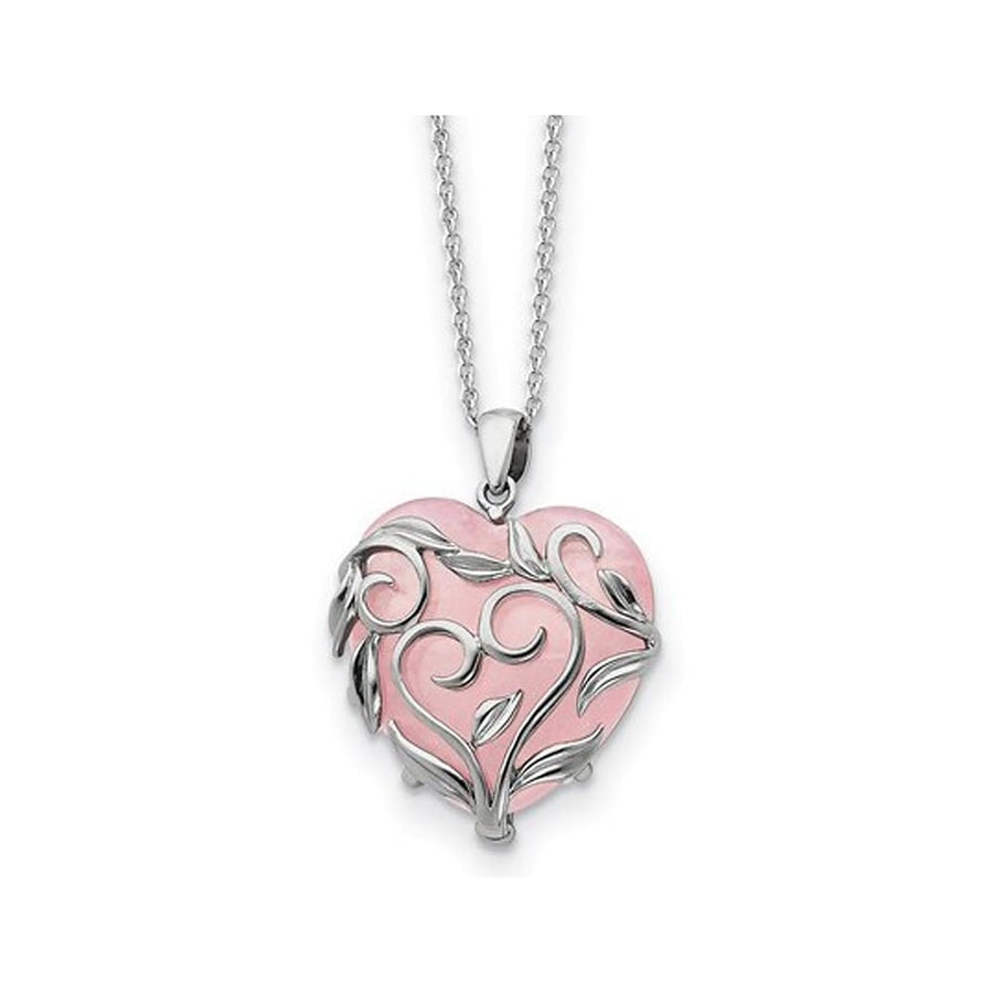 Pink Synthetic Quartz Generous Heart Pendant Necklace in Sterling Silver with Chain Image 1