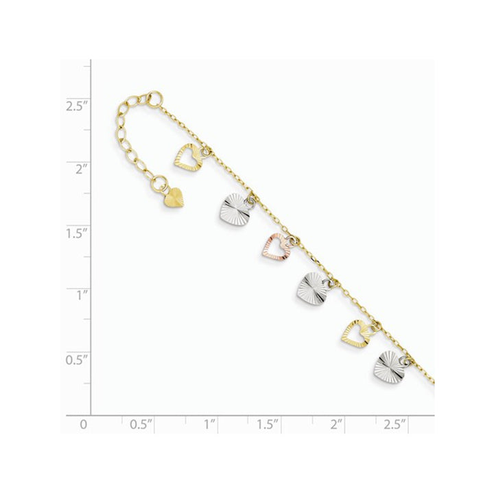 Diamond Cut Adjustable Heart Anklet in 14K YellowWhite and Pink Gold 9 Inches Image 3