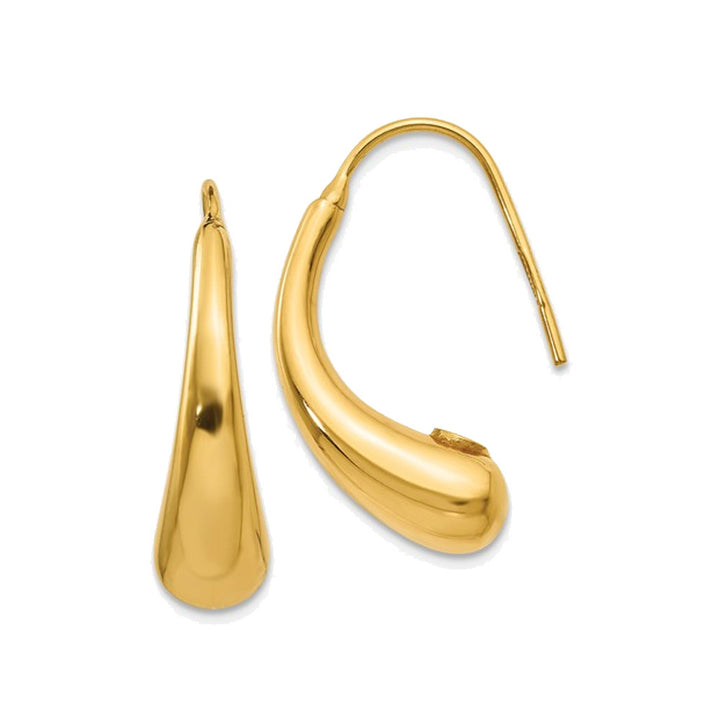 14K Yellow Gold Puffed Teardrop Hook Earrings Image 1