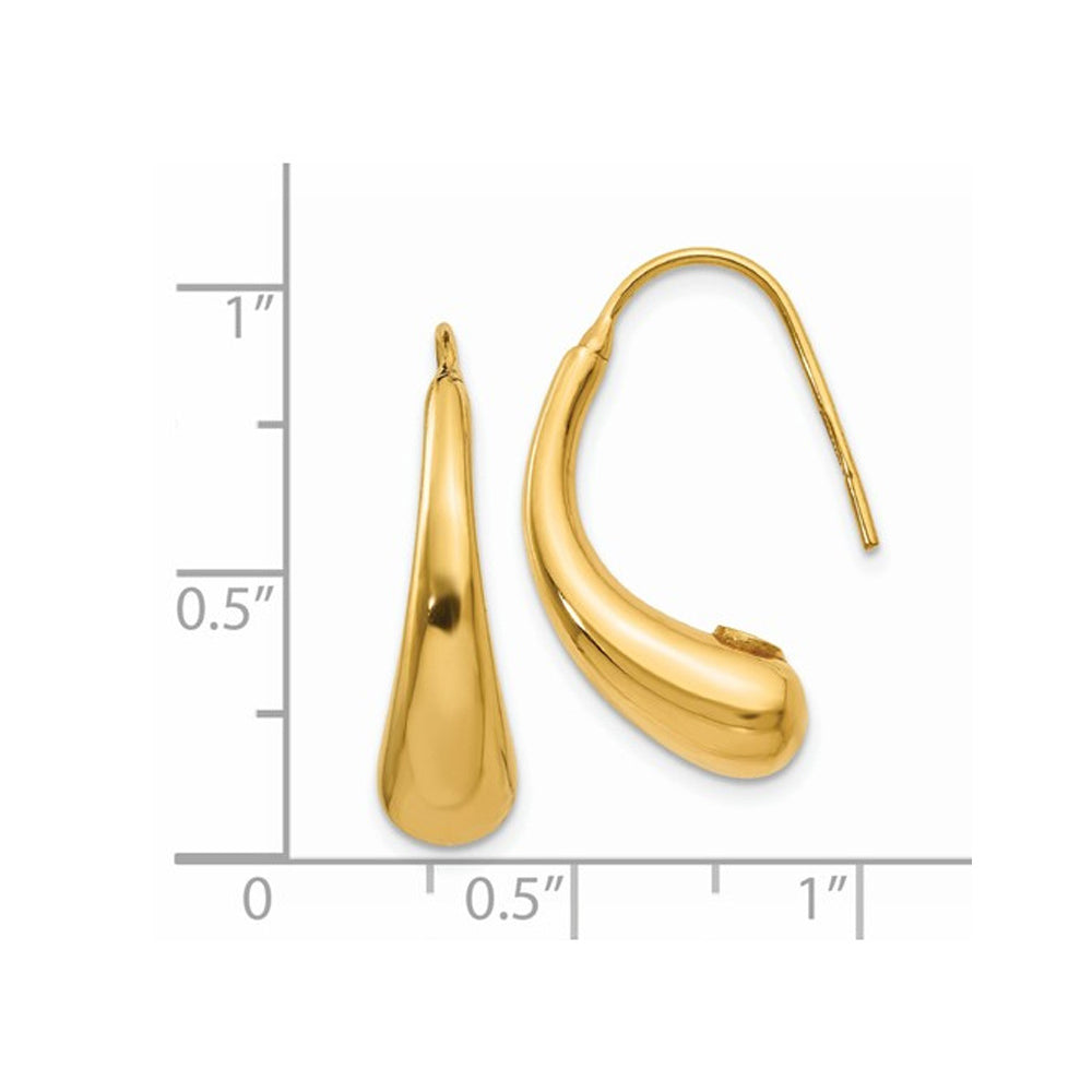 14K Yellow Gold Puffed Teardrop Hook Earrings Image 2