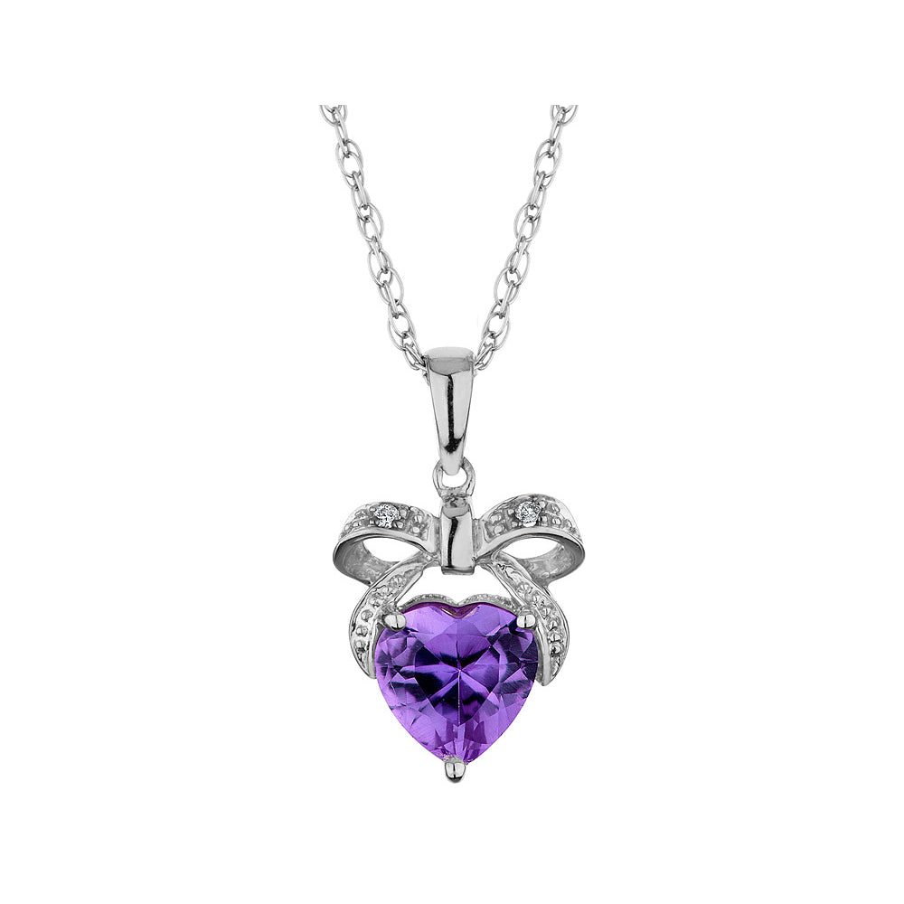 4/5 Carat (ctw) Amethyst Bow and Heart Pendant Necklace in Sterling Silver with Chain Image 1