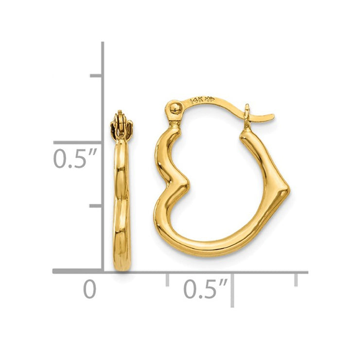 14K Yellow Gold Open Heart Small Hoop Earrings (1/2 Inch) Image 3