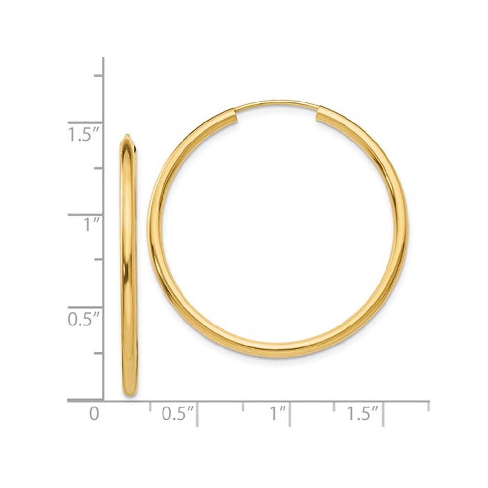 14K Yellow Gold Medium Hoop Earrings 1 1/4 Inch (2.00 mm) Image 2