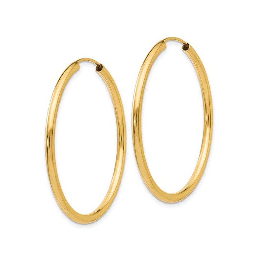 14K Yellow Gold Medium Hoop Earrings 1 1/4 Inch (2.00 mm) Image 3