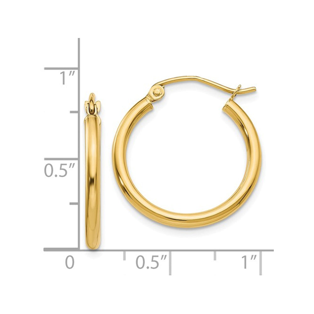 Small Hoop Earrings in 14K Yellow Gold 3/4 Inch (2.00 mm) Image 2