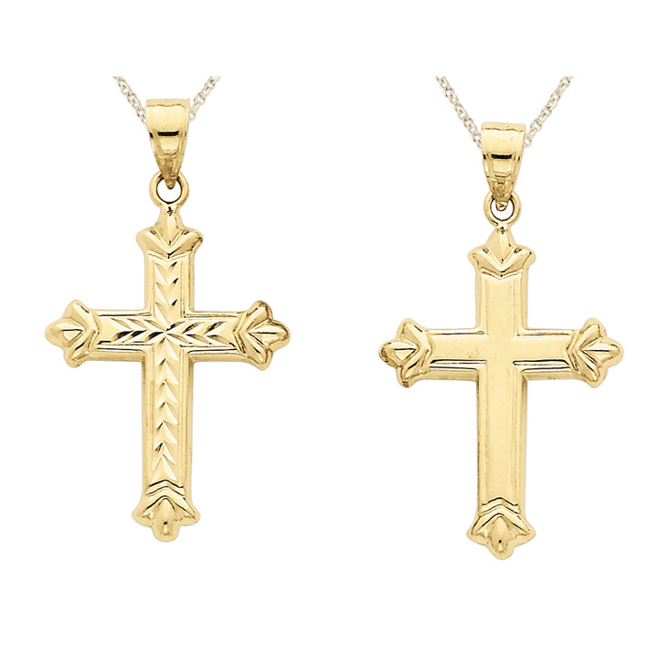 Reversible Diamond Cut Cross Pendant Necklace in 14K Yellow Gold with Chain Image 1