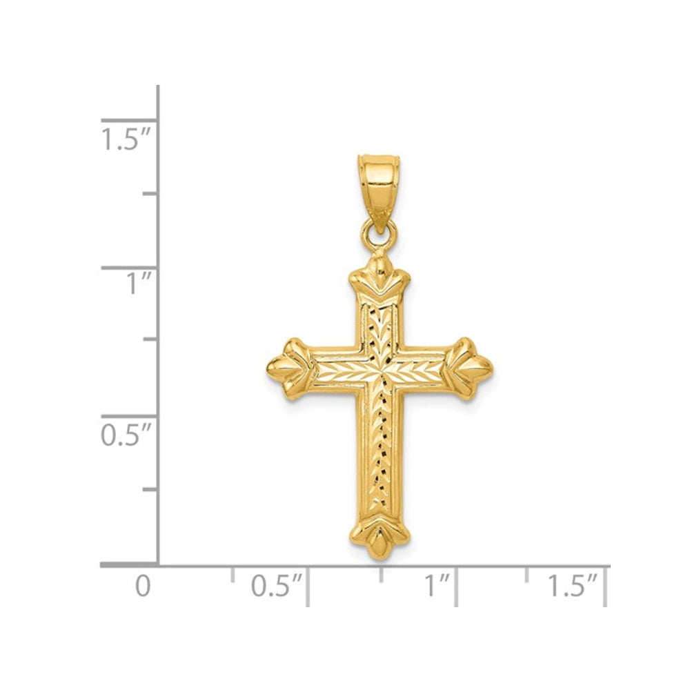 Reversible Diamond Cut Cross Pendant Necklace in 14K Yellow Gold with Chain Image 2