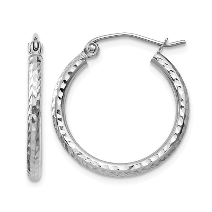 Diamond Cut Hoop Earrings 3/4 Inch in 14K White Gold (2.00 mm) Image 1