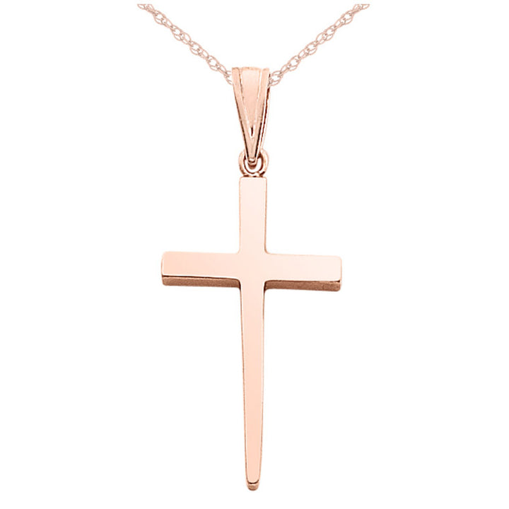 14K Pink Rose Gold Cross Pendant Necklace with Chain Image 1