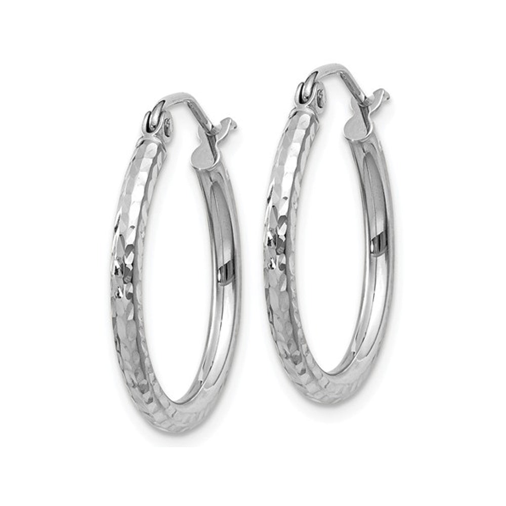 Diamond Cut Hoop Earrings 3/4 Inch in 14K White Gold (2.00 mm) Image 4