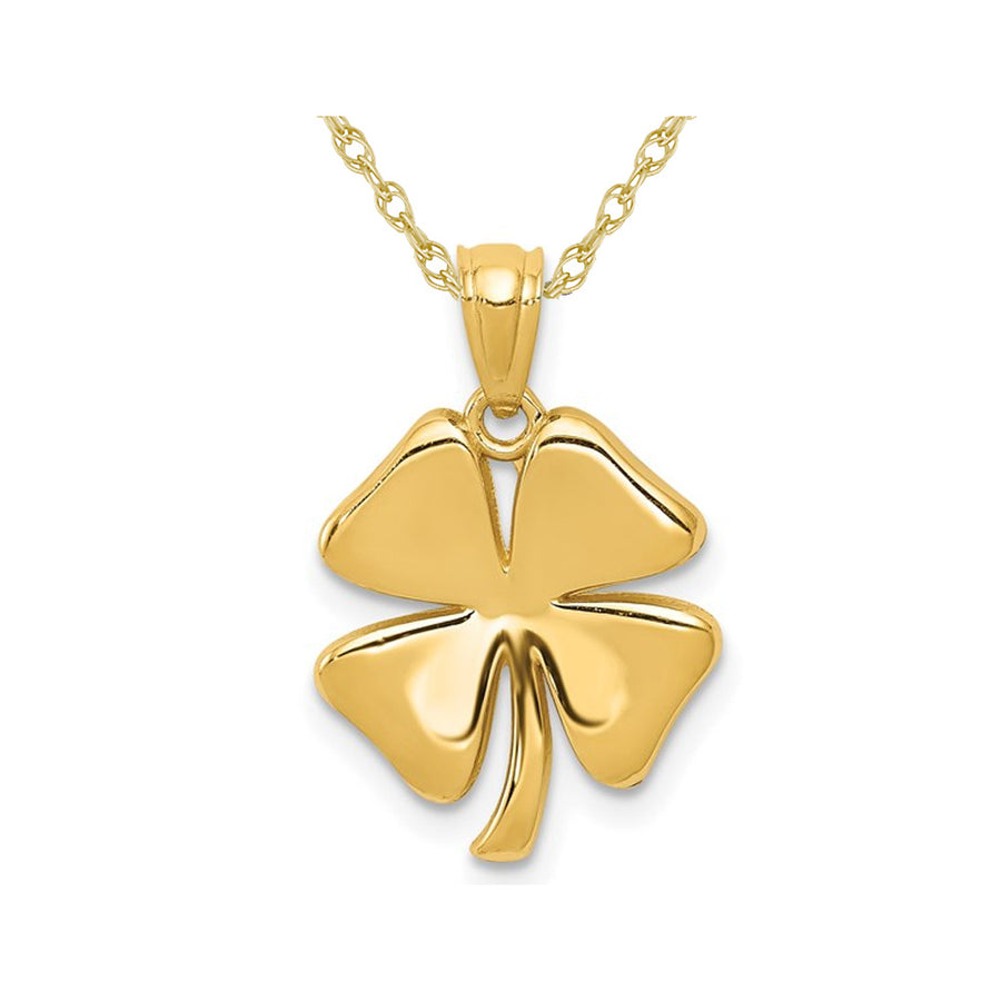 14K Yellow Gold Four-Leaf Clover Charm Pendant Necklace with Chain Image 1