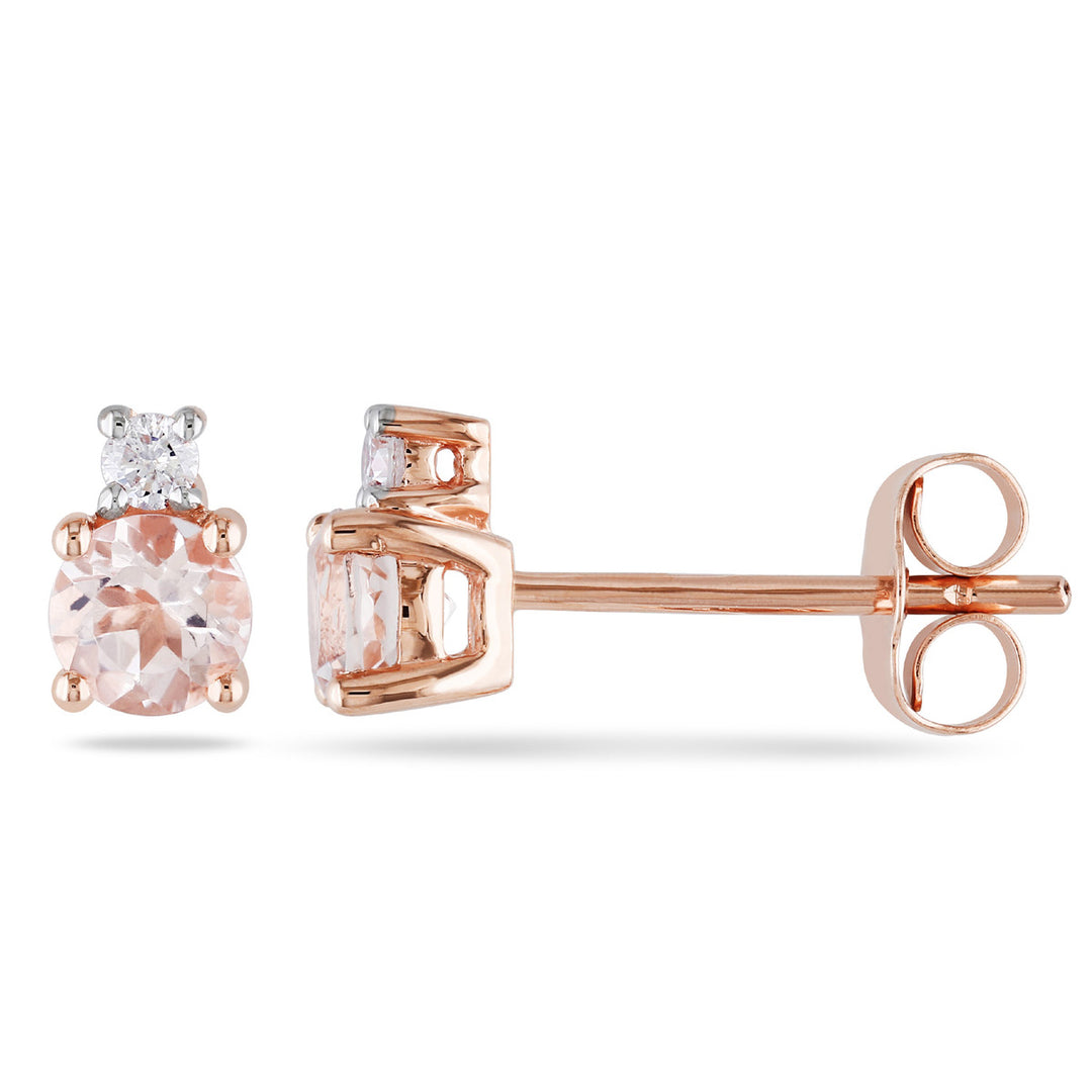 3/4 Carat (ctw) Morganite and Diamond Solitaire Stud Earrings in 10K Rose Gold Image 1