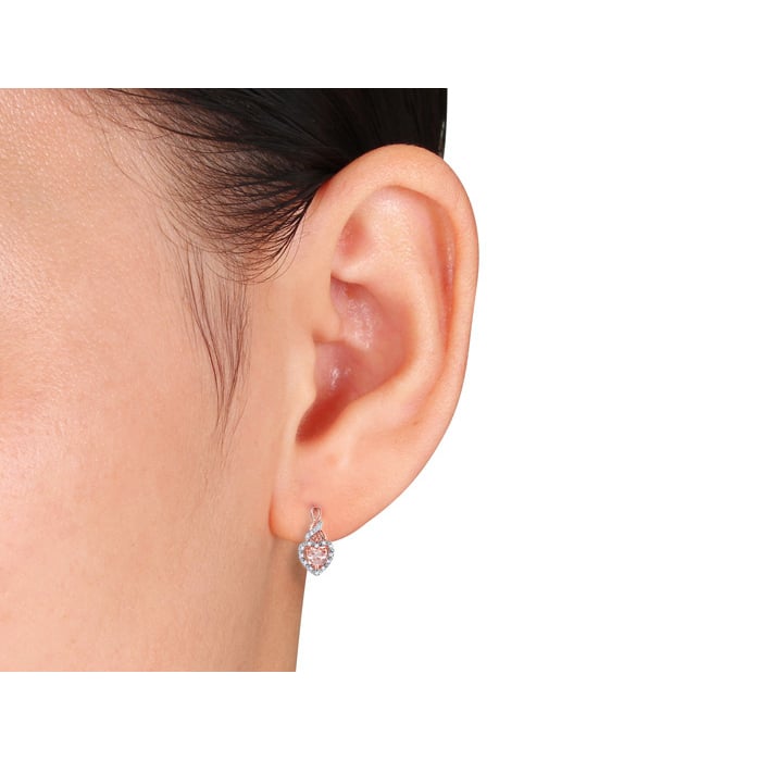 1.15 Carat (ctw) Morganite and Diamond Heart Dangle Earrings in 10K Rose Gold Image 2