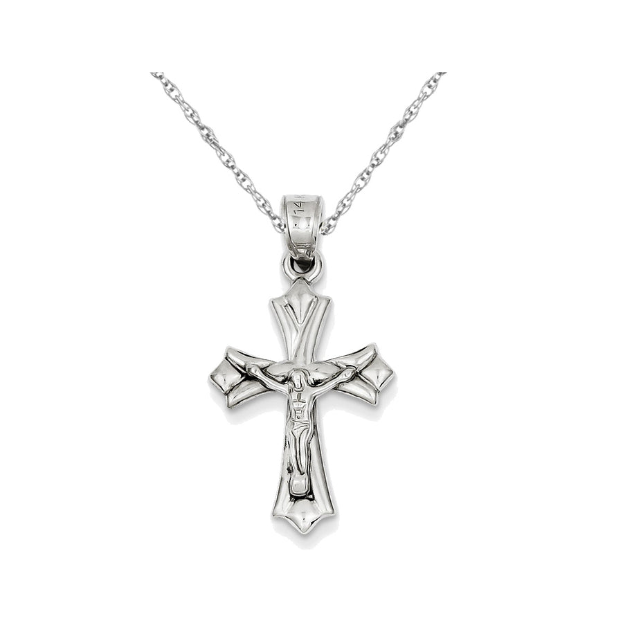 Reversible Crucifix Cross Pendant Necklace in 14K White Gold Image 1