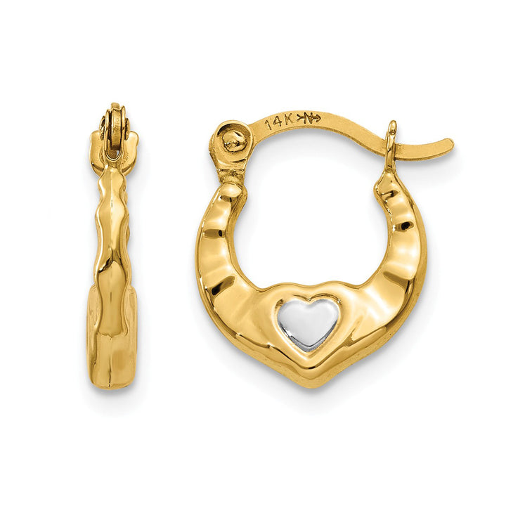 14K Yellow Gold Heart Hoop Earrings Image 1