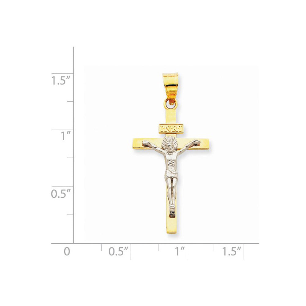 INRI Crucifix Cross Pendant Necklace in 14K Yellow and White Gold with Chain Image 2