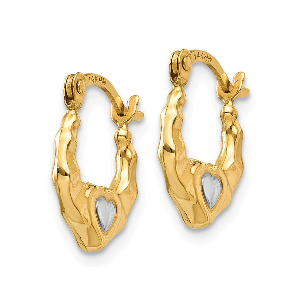 14K Yellow Gold Heart Hoop Earrings Image 2