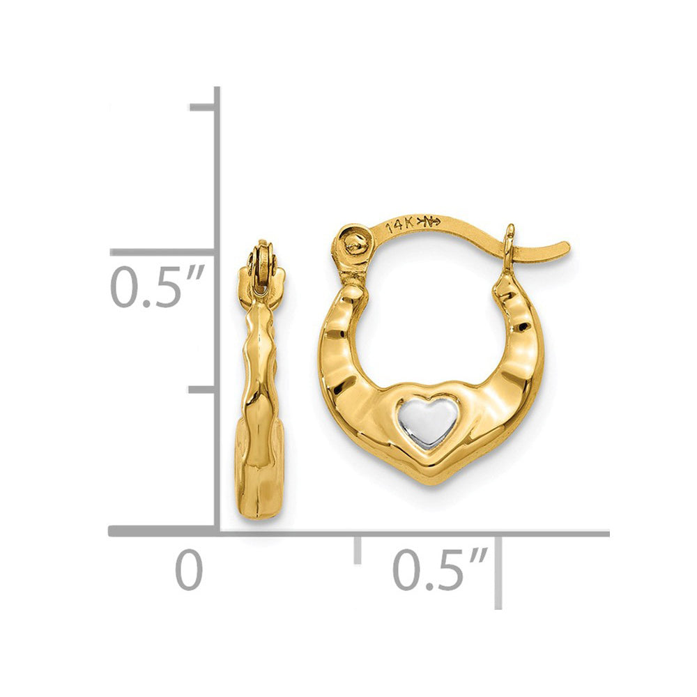 14K Yellow Gold Heart Hoop Earrings Image 4