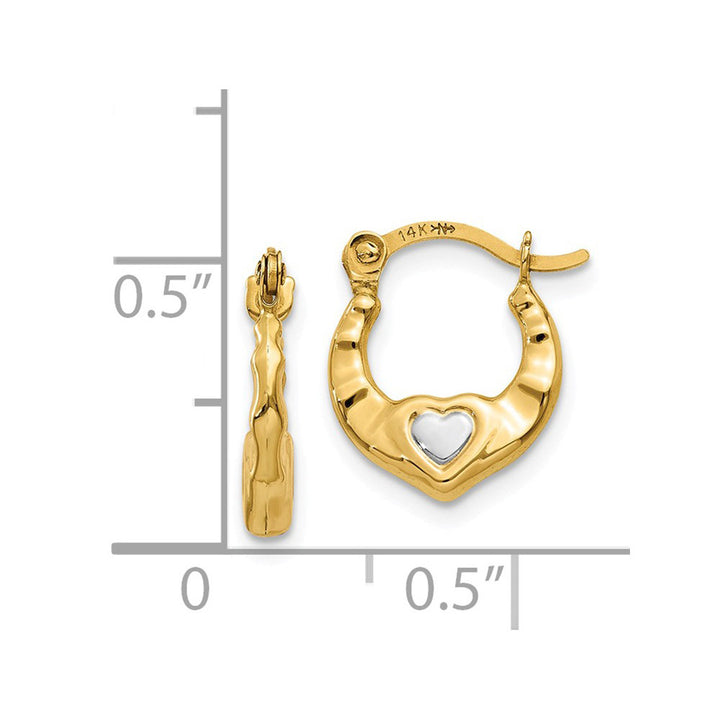 14K Yellow Gold Heart Hoop Earrings Image 4