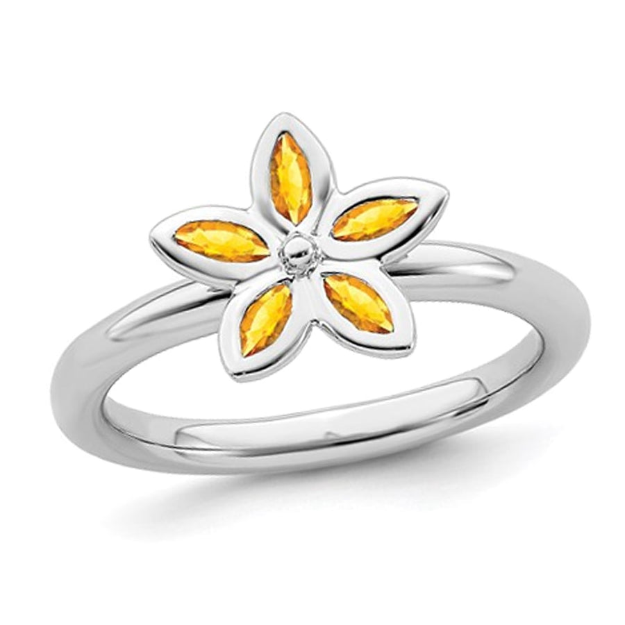 1/3 Carat (ctw) Citrine Flower Ring in Sterling Silver Image 1