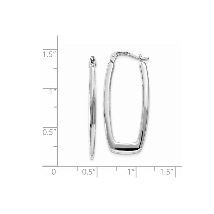 14K White Gold Polished Rectangle Hoop Earrings Image 4