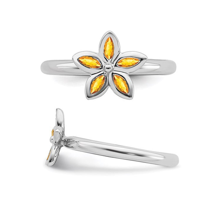 1/3 Carat (ctw) Citrine Flower Ring in Sterling Silver Image 4