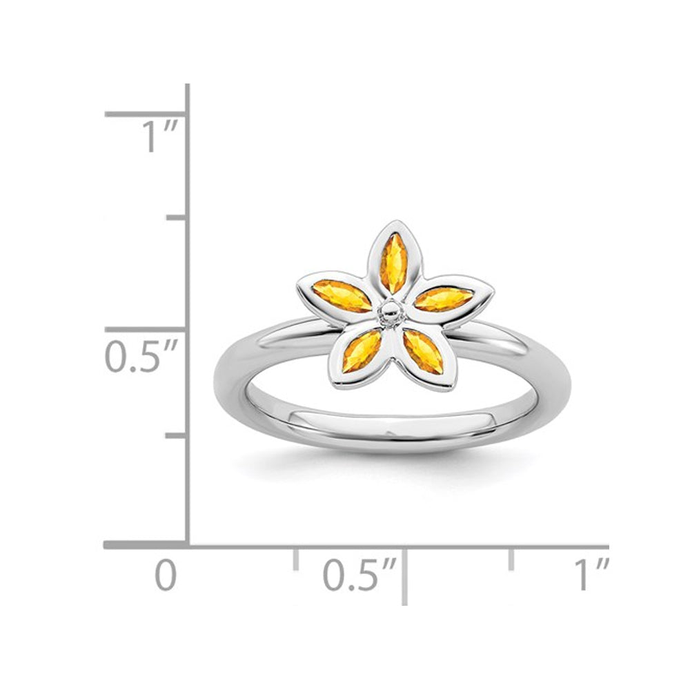 1/3 Carat (ctw) Citrine Flower Ring in Sterling Silver Image 4