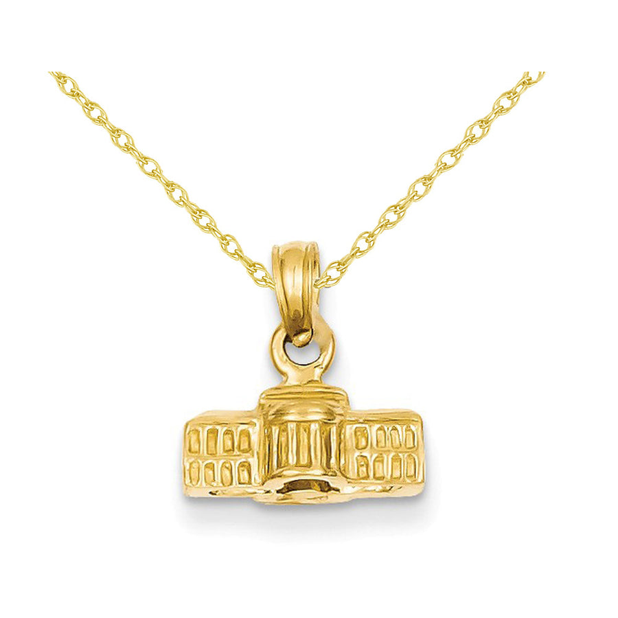14K Yellow Gold White House Charm Pendant Necklace with Chain Image 1