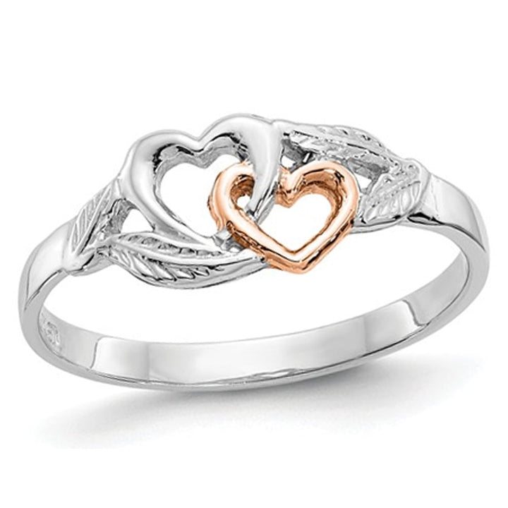 Ladies 14K White and Rose Pink Gold-plated Polished Double Heart Ring Image 1