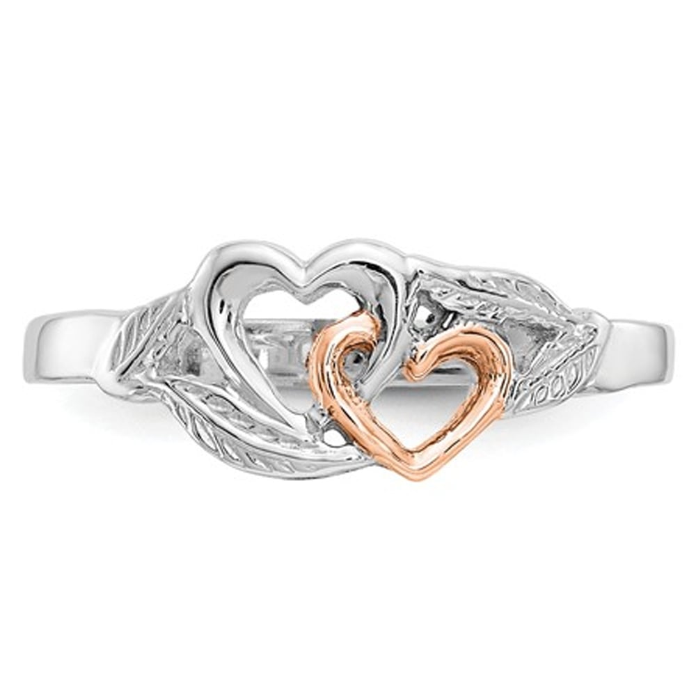 Ladies 14K White and Rose Pink Gold-plated Polished Double Heart Ring Image 2