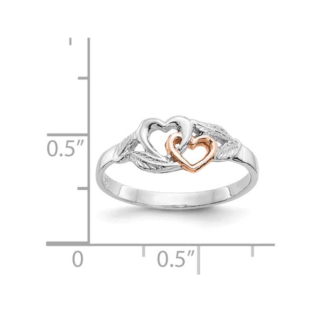 Ladies 14K White and Rose Pink Gold-plated Polished Double Heart Ring Image 3