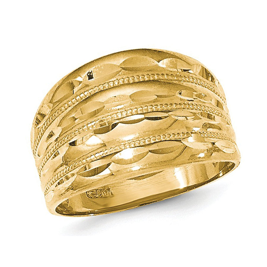 14K Gold Polished Diamond-cut Four Ridge Fashion Dome Ring Image 1