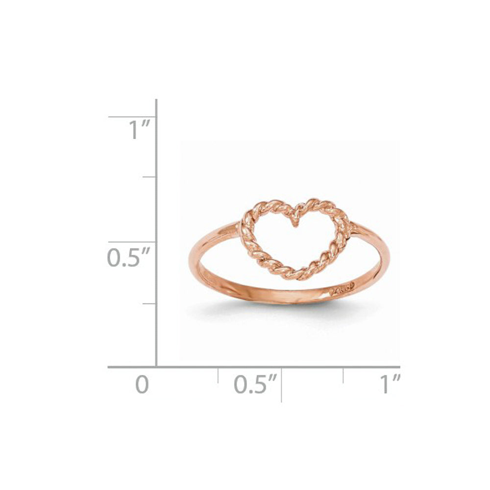 Ladies 14K Rose Pink Gold Polished and Textured Heart Ring Image 3