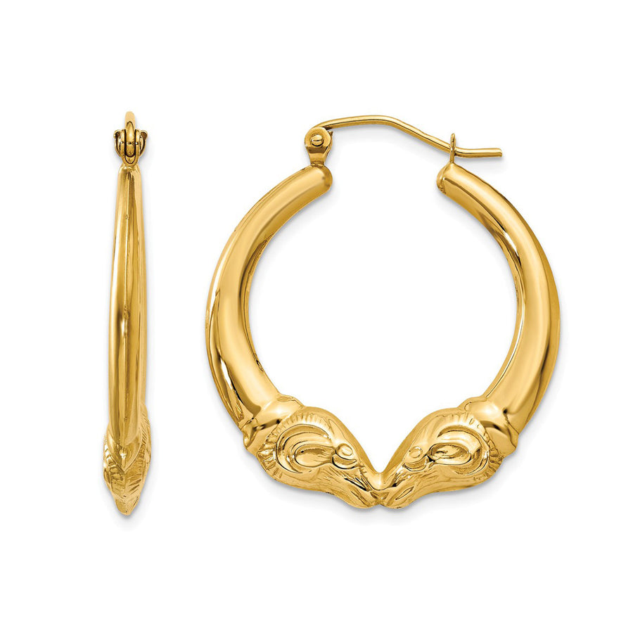 14K Yellow Gold Polished Ram Hoop Earrings Image 1