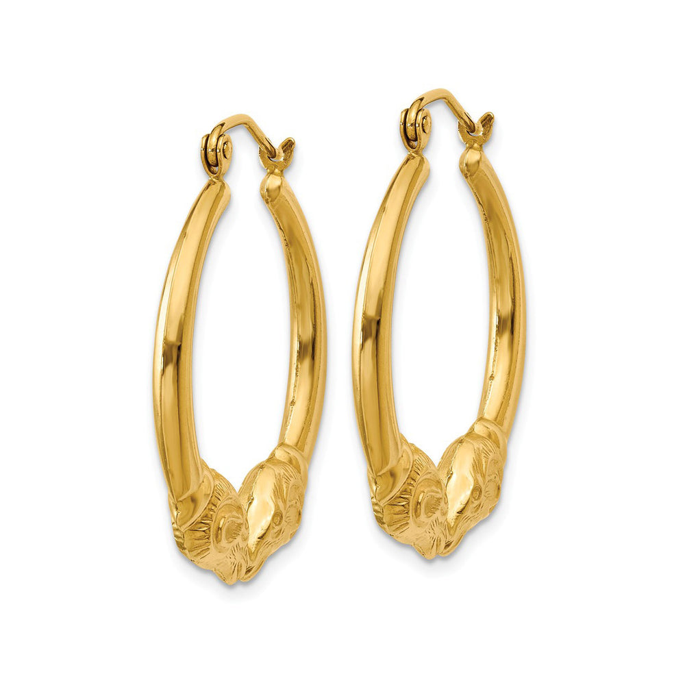 14K Yellow Gold Polished Ram Hoop Earrings Image 2