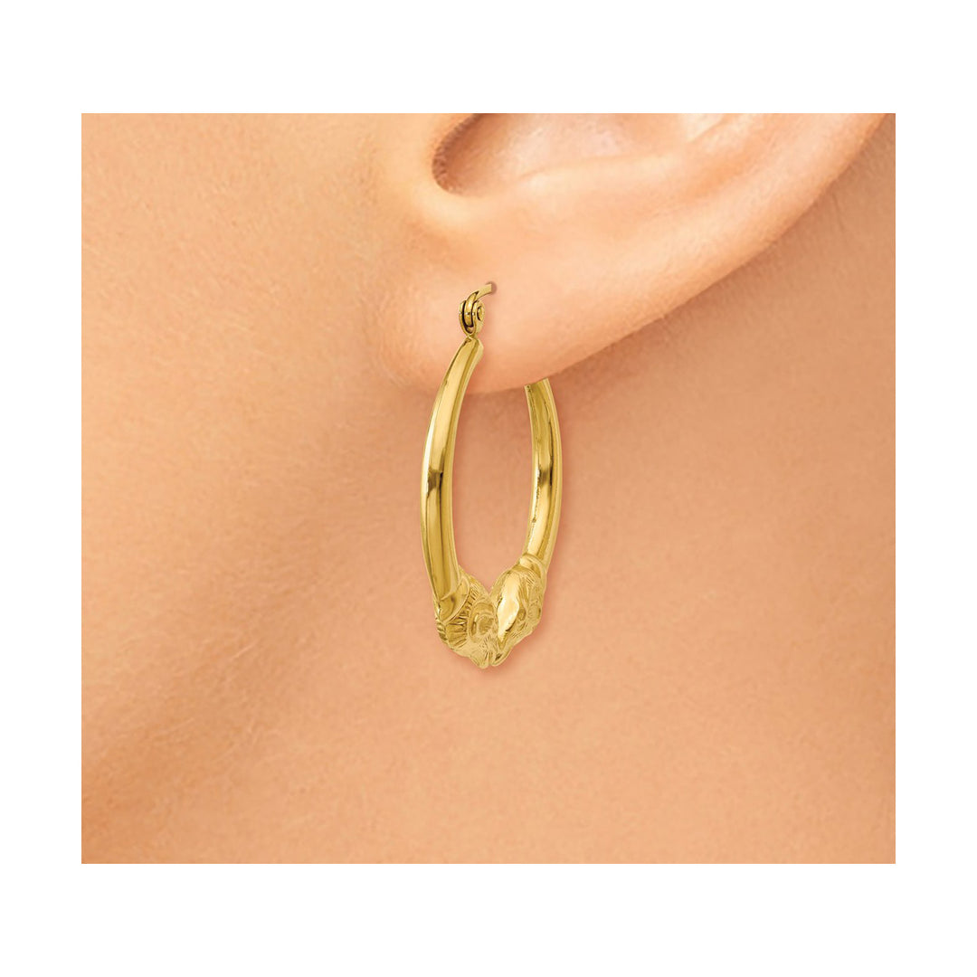 14K Yellow Gold Polished Ram Hoop Earrings Image 3