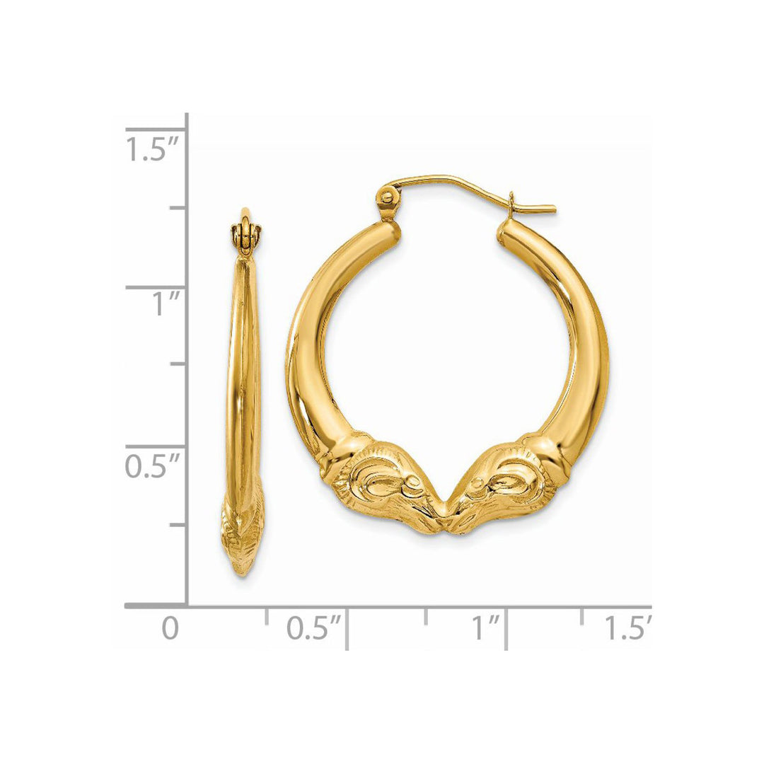 14K Yellow Gold Polished Ram Hoop Earrings Image 4