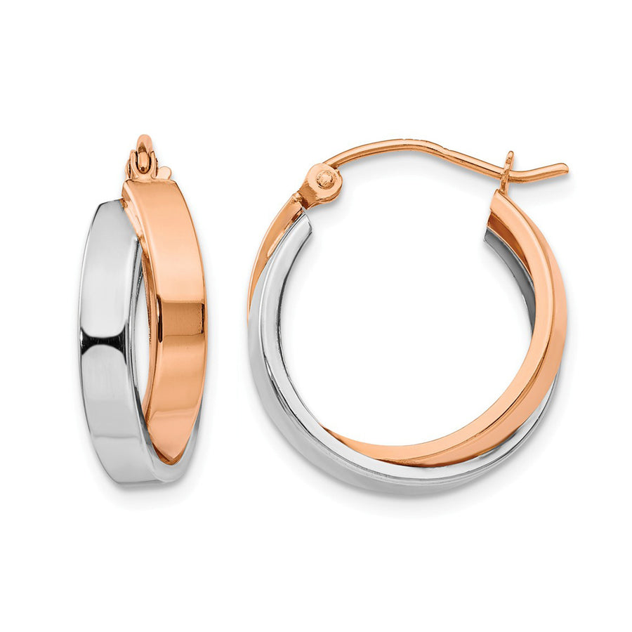 14K Rose Pink and White Gold Polished Oval Hoop Earrings Image 1