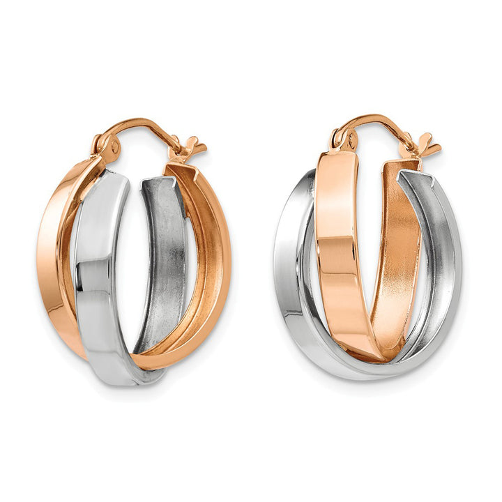 14K Rose Pink and White Gold Polished Oval Hoop Earrings Image 2