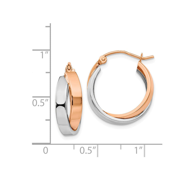 14K Rose Pink and White Gold Polished Oval Hoop Earrings Image 4