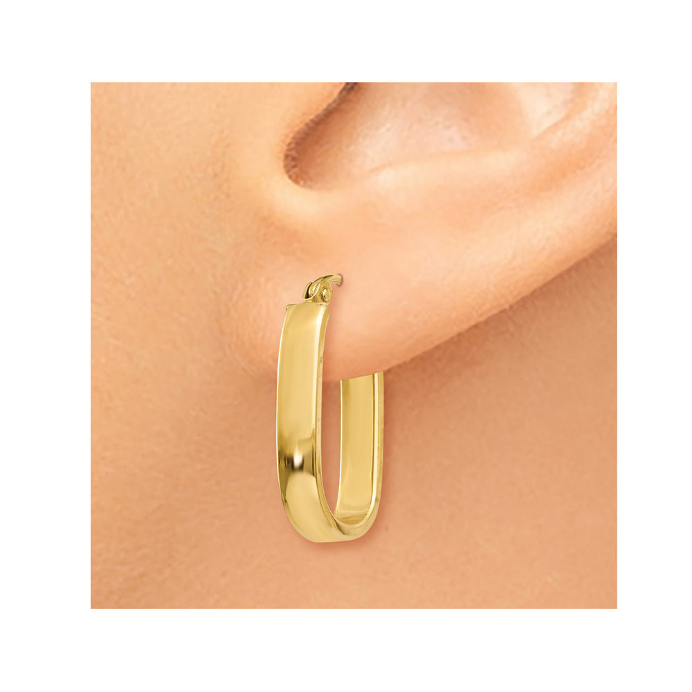 14K Yellow Gold Polished Oval Hoop Earrings (3.5mm) Image 3