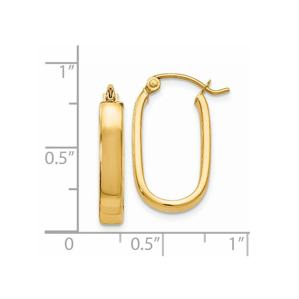 14K Yellow Gold Polished Oval Hoop Earrings (3.5mm) Image 4