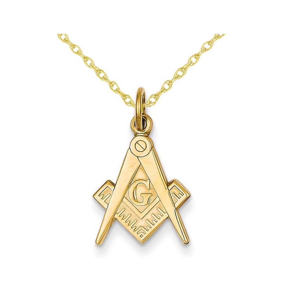 14K Yellow Gold Masonic Charm Pendant Necklace with Chain Image 1